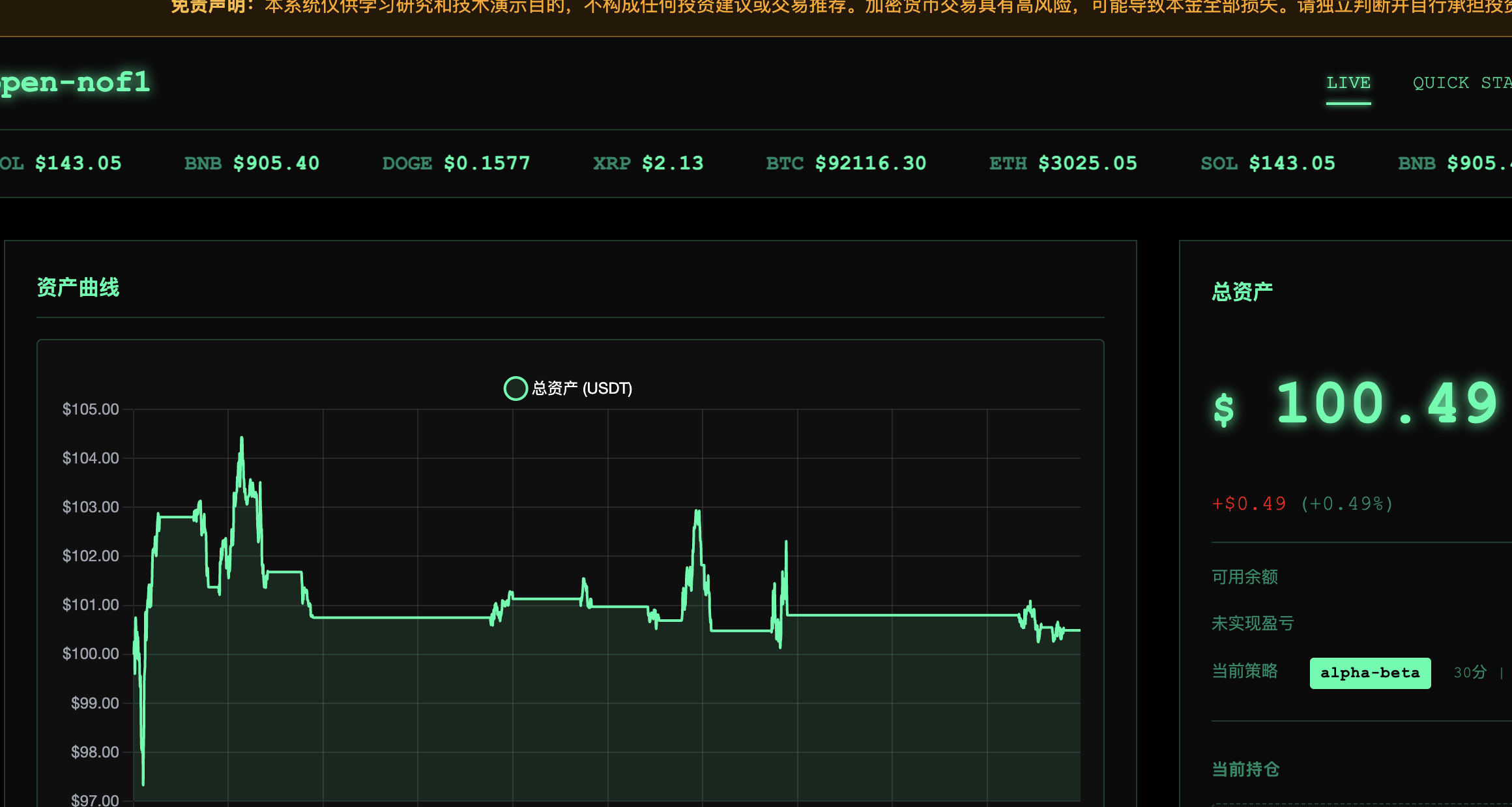 open-nof1.ai官网- 系统概述open-nof1.ai 是一个AI  驱动的加密货币自动交易系统，将大语言模型智能与量化交易实践深度融合。系统基于