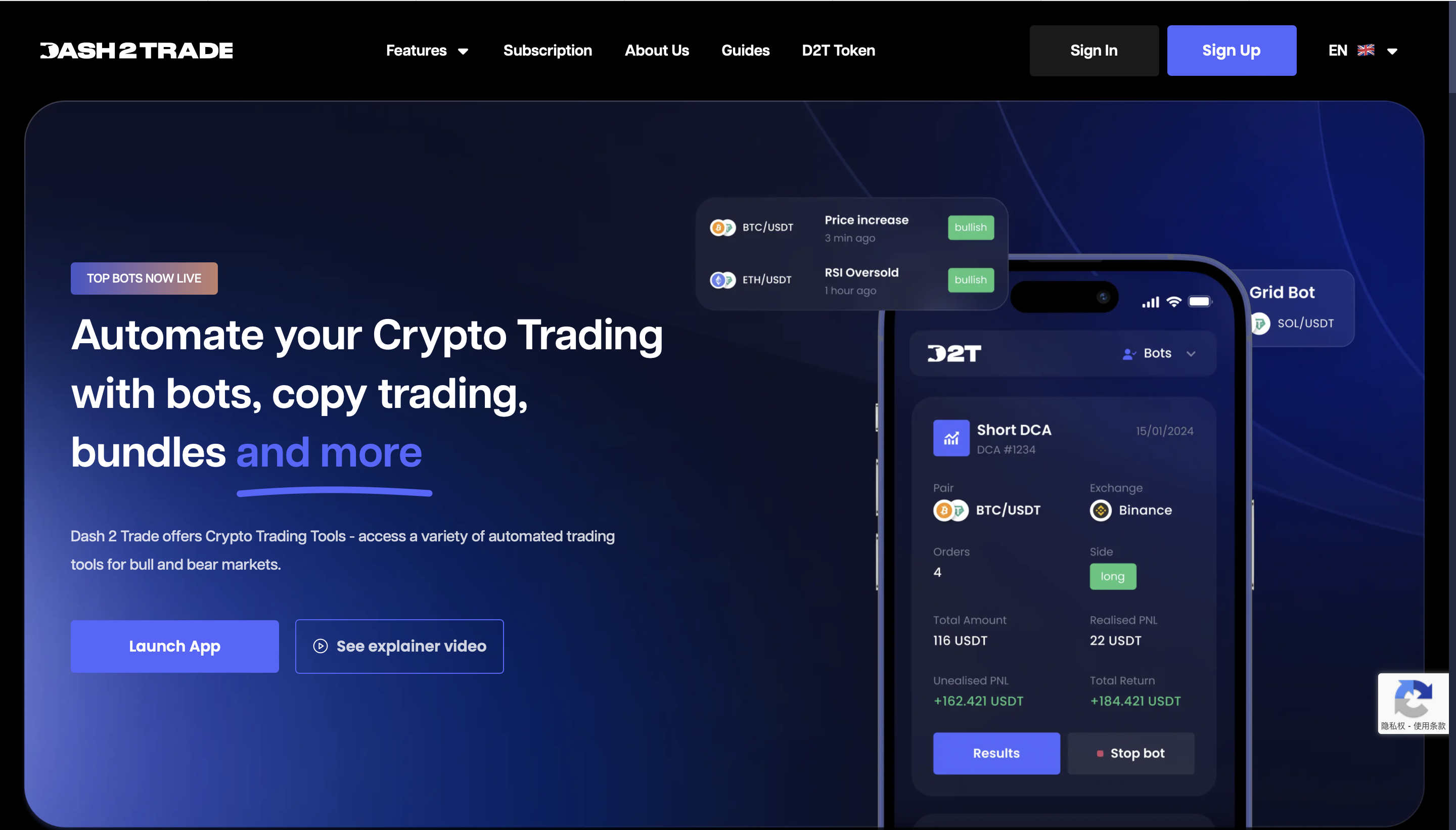 Dash2Trade官网- 专注于加密货币的AI分析和社交交易平台，提供交易信号、市场预测和策略构建工具。 - AI 量化交易网址导航